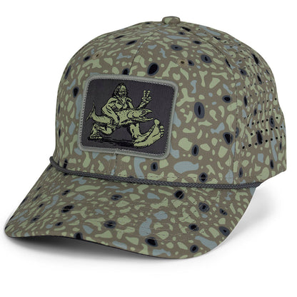 Big Foot Squatch Perforated Fishing 6-Panel Rope Cap Tan