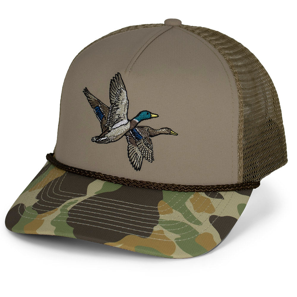 Mallard Drake Pair Old School Camo 5-Panel Trucker