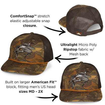 Pintail Pair Duck Hat Waterfowl Print 6-Panel Rope Cap