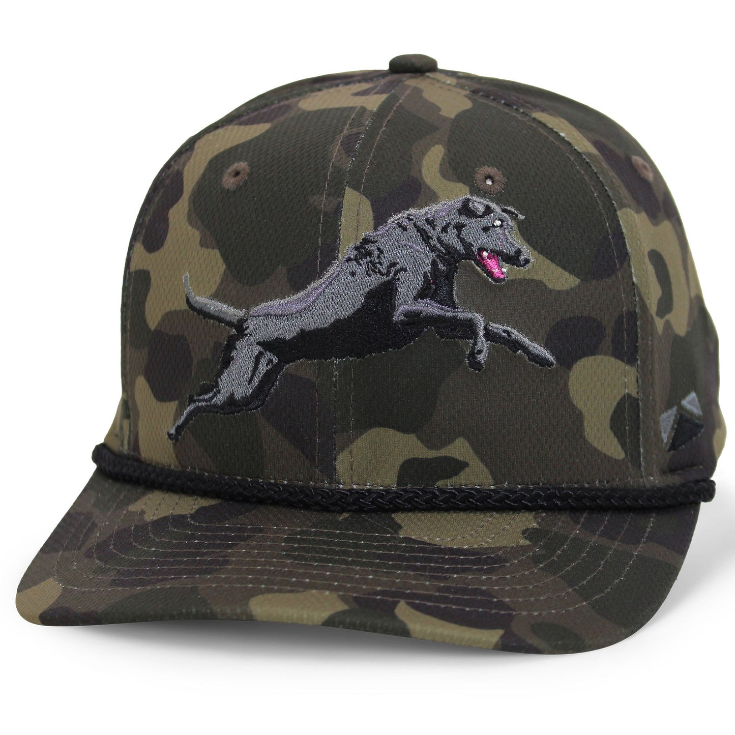 Black Lab Performance Rope Cap on Dark Old School Camo