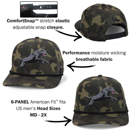 Black Lab Performance Rope Cap on Dark Old School Camo