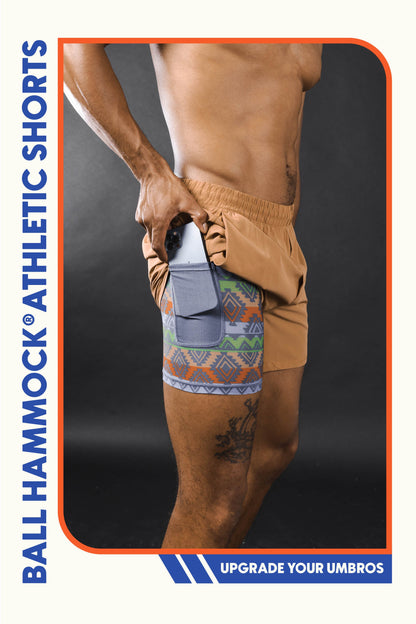 The Casual Thigh Day | Khaki Aztec Ball Hammock® 5 Inch Athletic Shorts