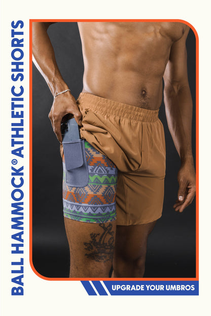 The Casual Thigh Day | Khaki Aztec Ball Hammock® 7 Inch Athletic Shorts