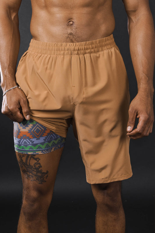 The Casual Thigh Day | Khaki Aztec Ball Hammock® 9 Inch Athletic Shorts