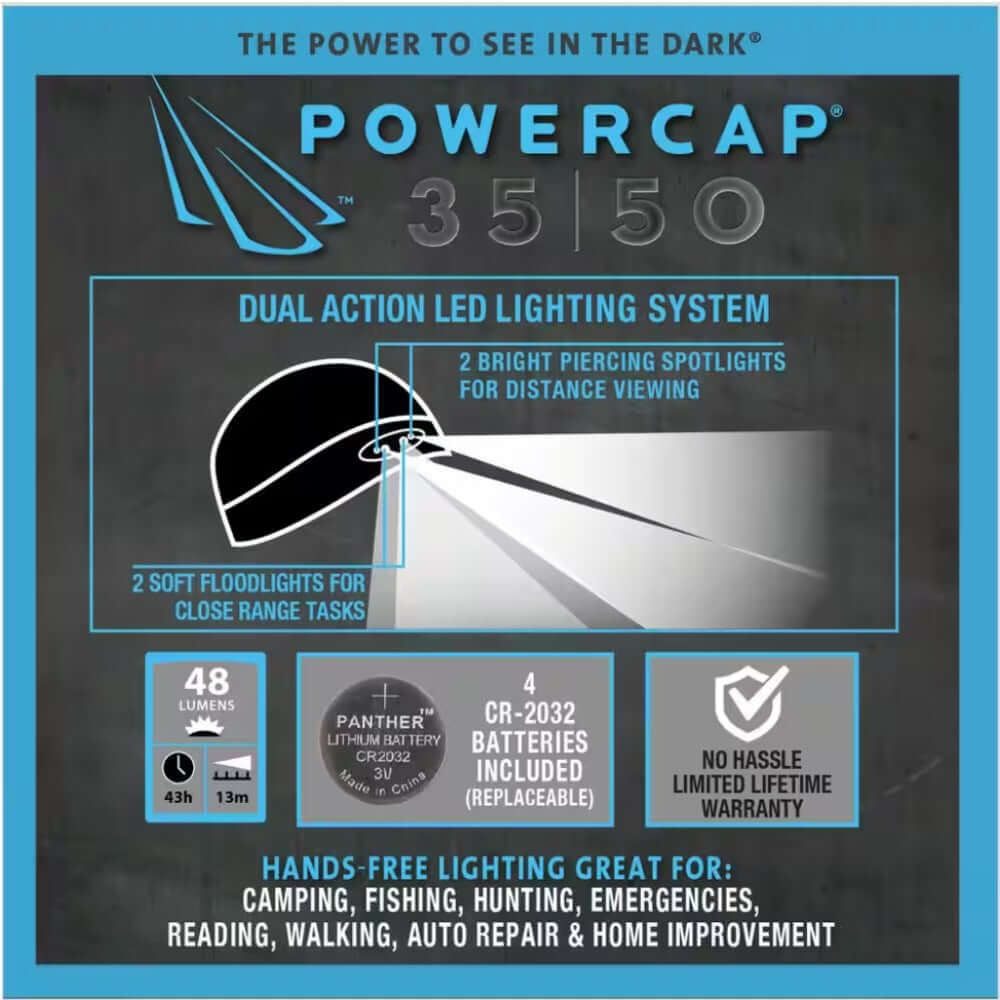 POWERCAP LED Beanie Cap 35/50 Ultra-Bright Hands Free LED Lighted Battery Powered Headlamp Hat