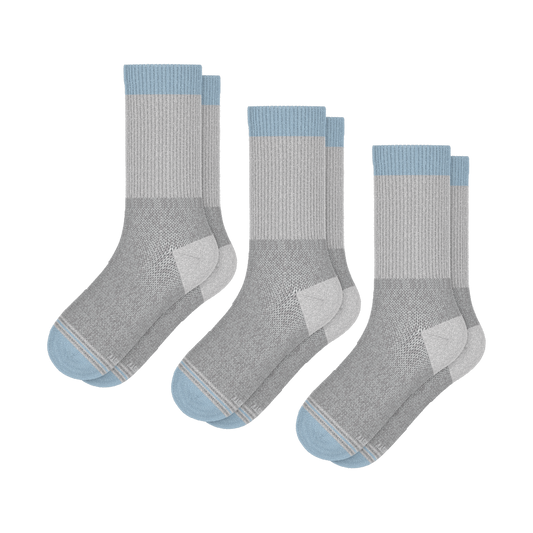 The Pacific Blue | Blue Grey Tri Color Block Heel Hammock™ Crew Socks 3 Pack