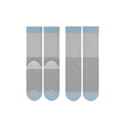 The Pacific Blue | Blue Grey Tri Color Block Heel Hammock™ Crew Socks 3 Pack