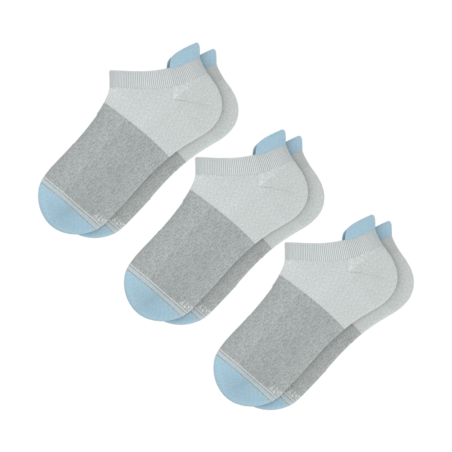 The Pacific Blue | Blue Grey Tri Color Block Heel Hammock™ Ankle Socks 3 Pack