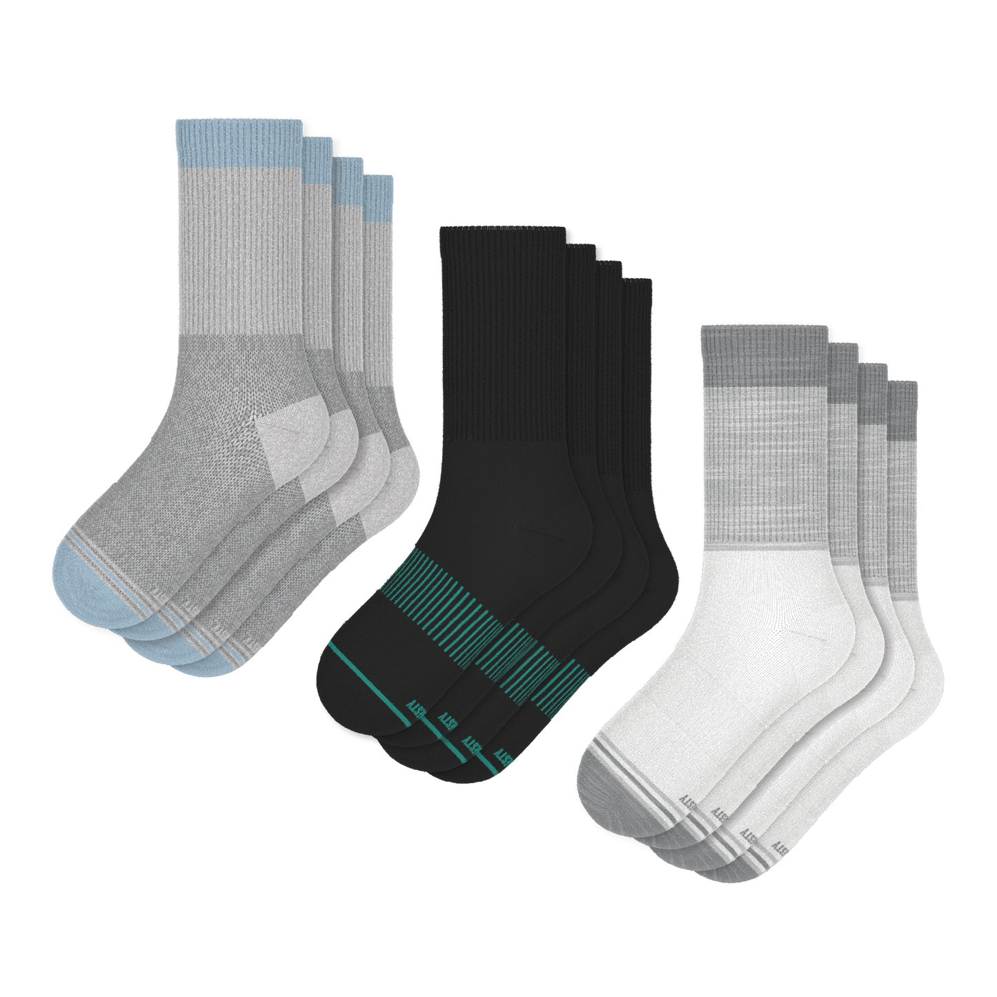 The Solid and Color Block Mix Pack | Solid and Tri Color Block Heel Hammock™ Crew Socks 6 Pack