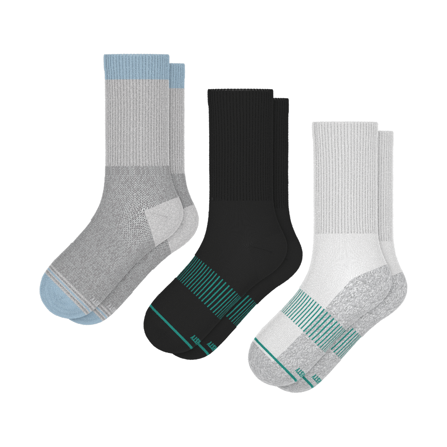 Versatile Solids Mix Pack | Blue Tri Color Block and Solids Heel Hammock™ Crew Socks 3 Pack