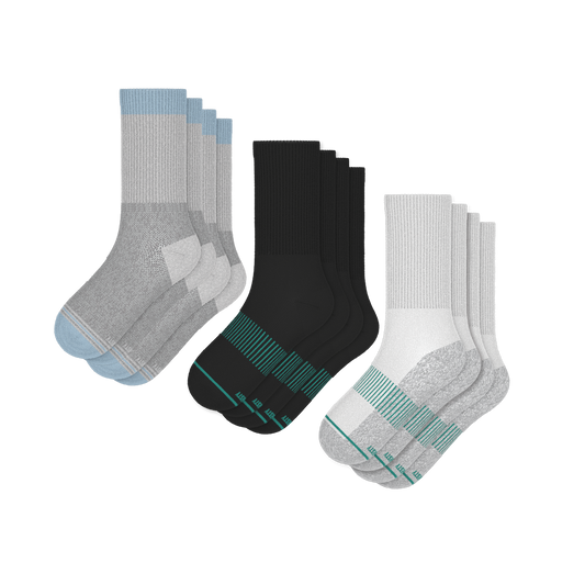 Versatile Solids Mix Pack | Blue Tri Color Block and Solids Heel Hammock™ Crew Socks 6 Pack