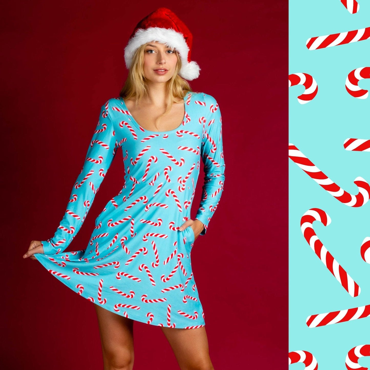 The Peppermint Pimp Canes | Candy Cane Print Christmas Skater Dress