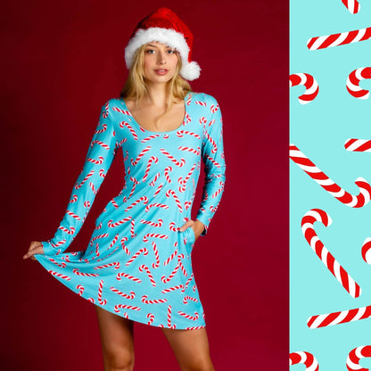 The Peppermint Pimp Canes | Candy Cane Print Christmas Skater Dress