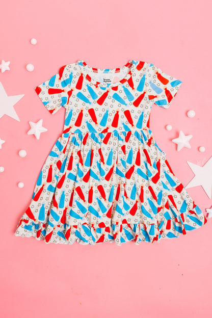 BURSTING RED WHITE & BLUE DREAM RUFFLE DRESS