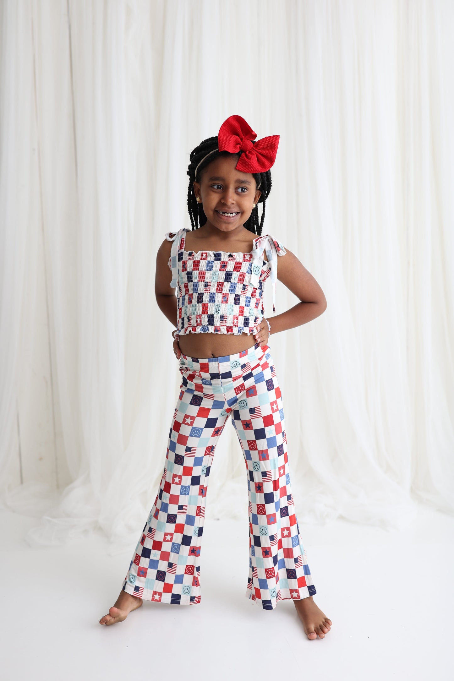 HOME OF THE FREE CHECKERS DREAM SMOCKED FLARE SET