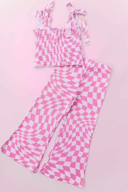 BUBBLEGUM WAVY CHECKERS DREAM SMOCKED FLARE SET