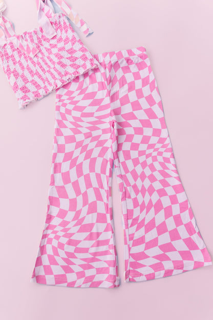 BUBBLEGUM WAVY CHECKERS DREAM SMOCKED FLARE SET