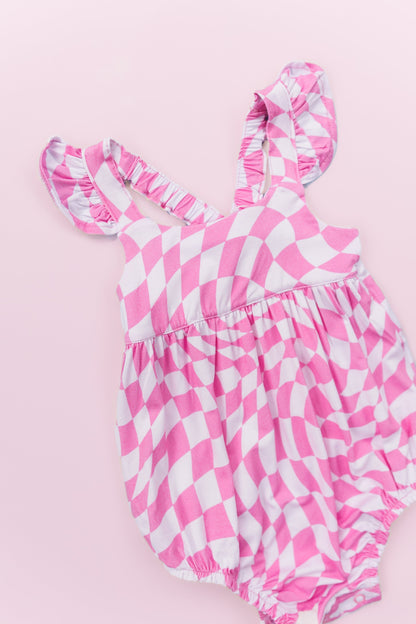 BUBBLEGUM WAVY CHECKERS DREAM BUBBLE ROMPER