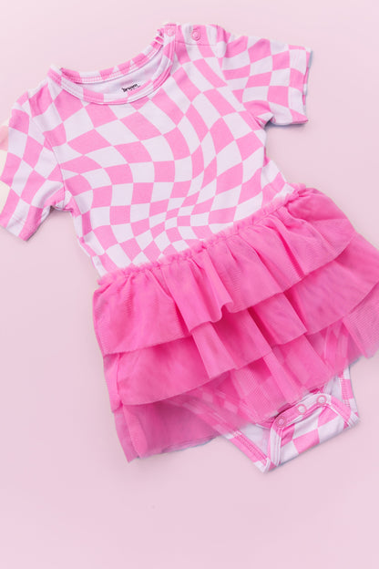 BUBBLEGUM WAVY CHECKERS DREAM TUTU BODYSUIT DRESS