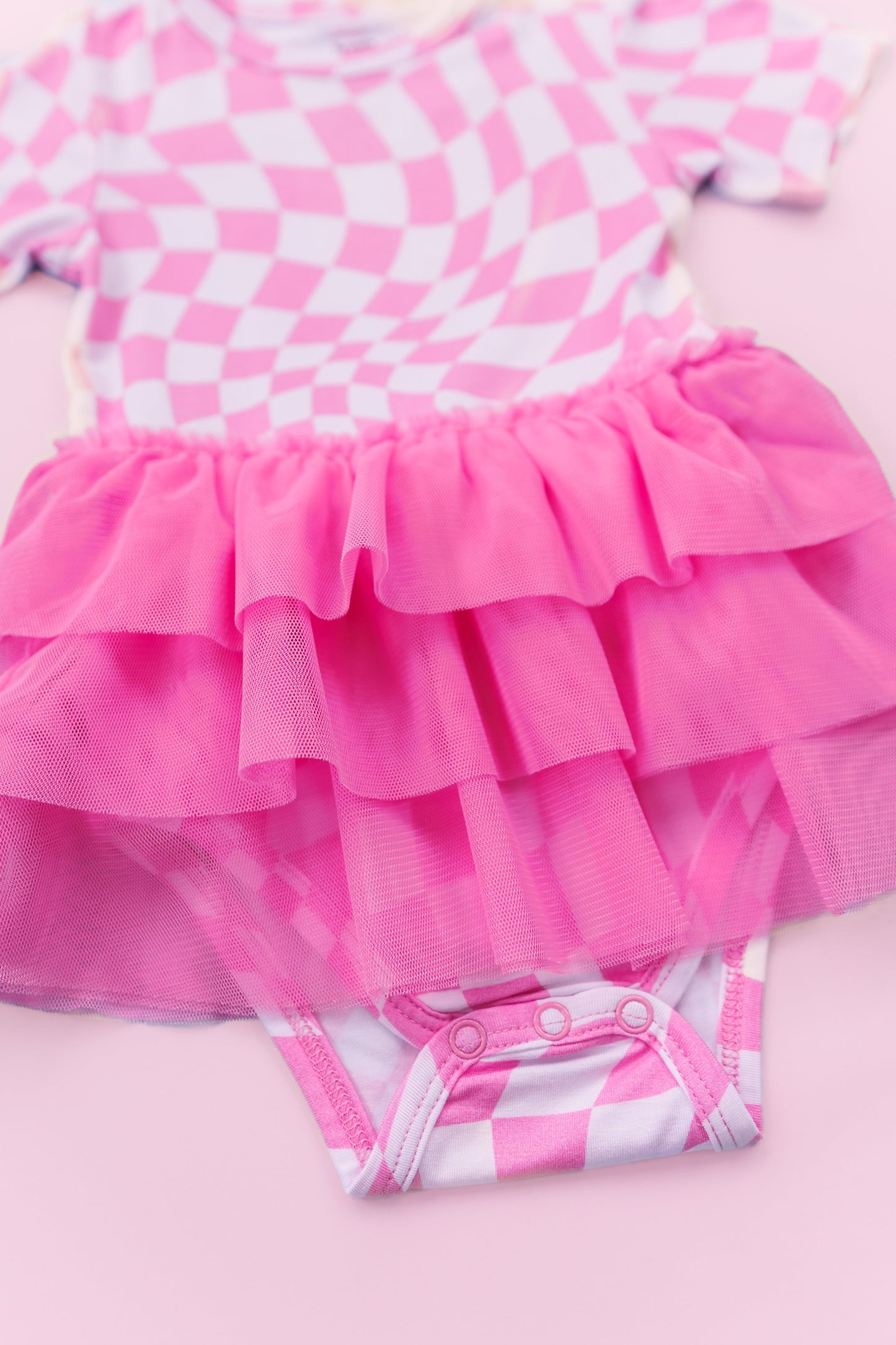 BUBBLEGUM WAVY CHECKERS DREAM TUTU BODYSUIT DRESS