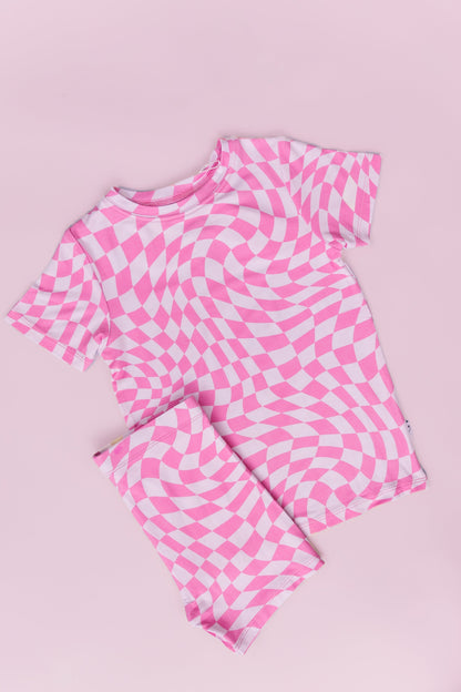 BUBBLEGUM WAVY CHECKERS DREAM SHORT SET