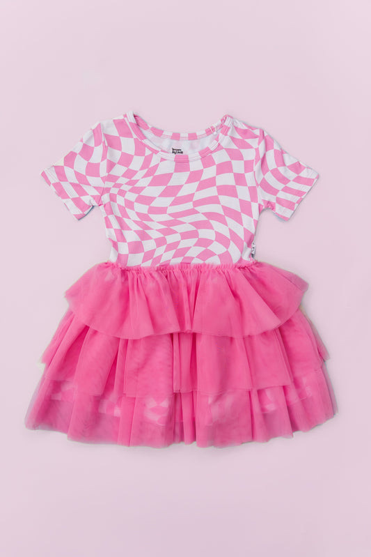 BUBBLEGUM WAVY CHECKERS DREAM TUTU DRESS