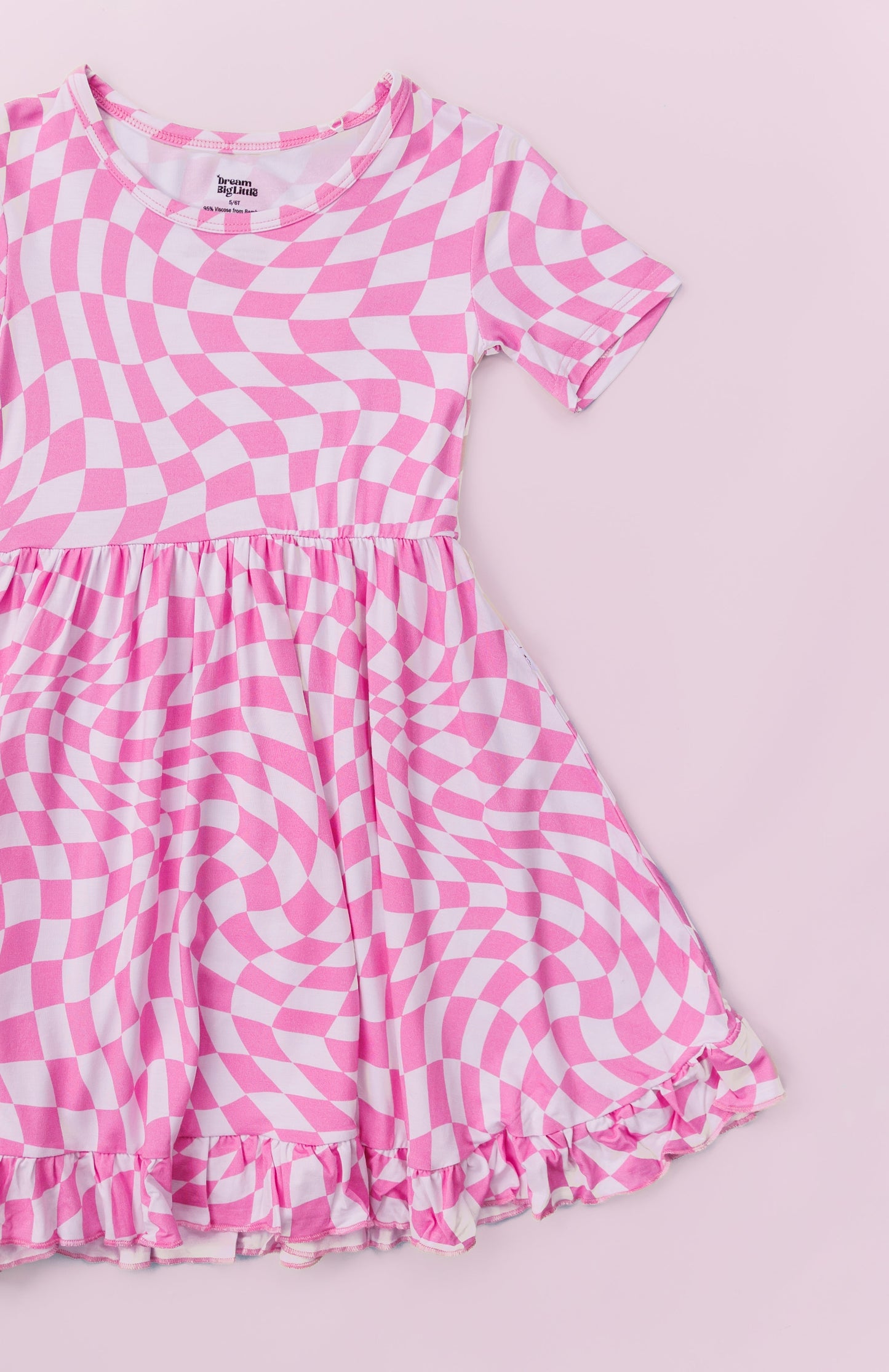 BUBBLEGUM WAVY CHECKERS DREAM RUFFLE DRESS