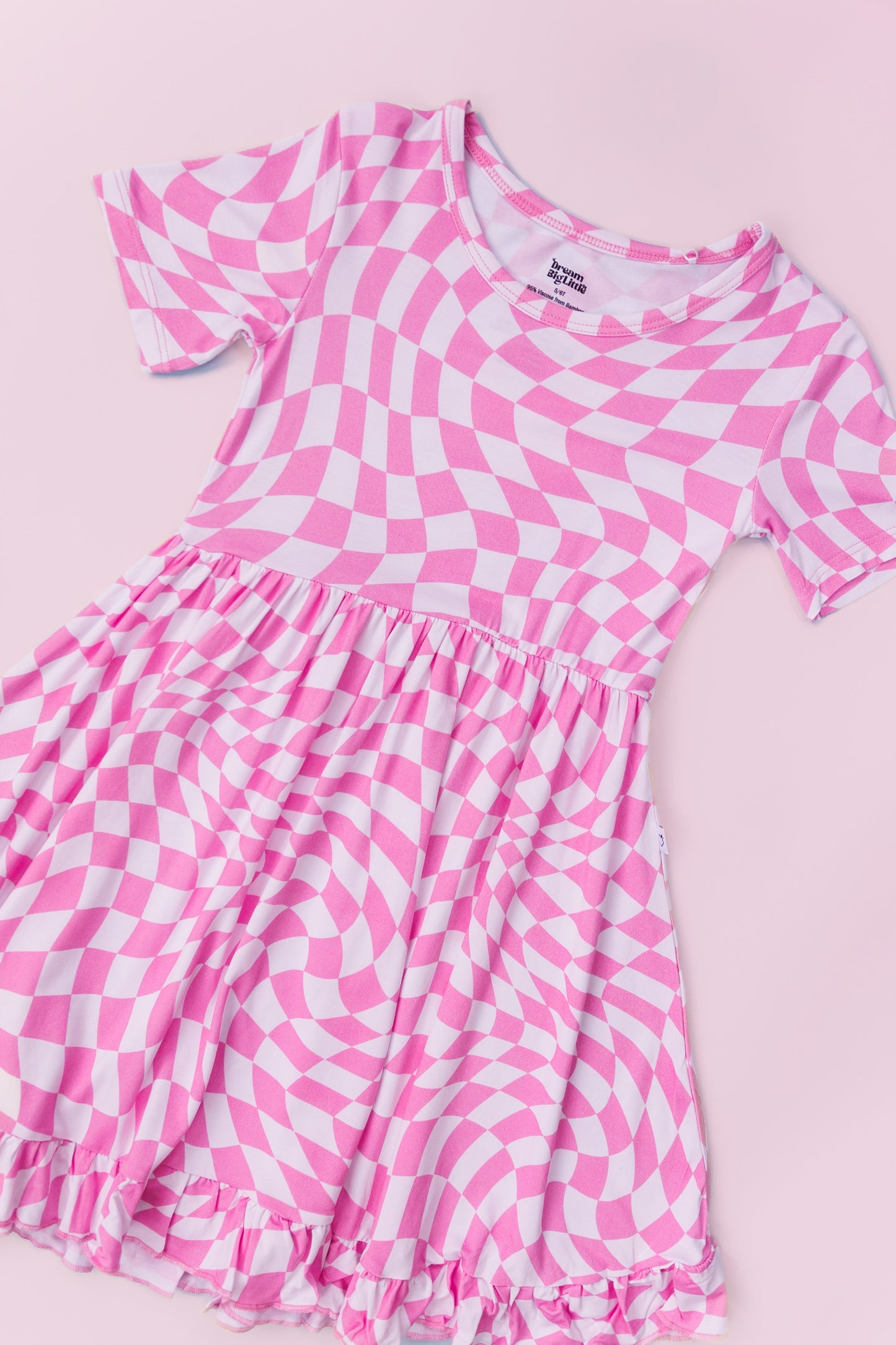 BUBBLEGUM WAVY CHECKERS DREAM RUFFLE DRESS