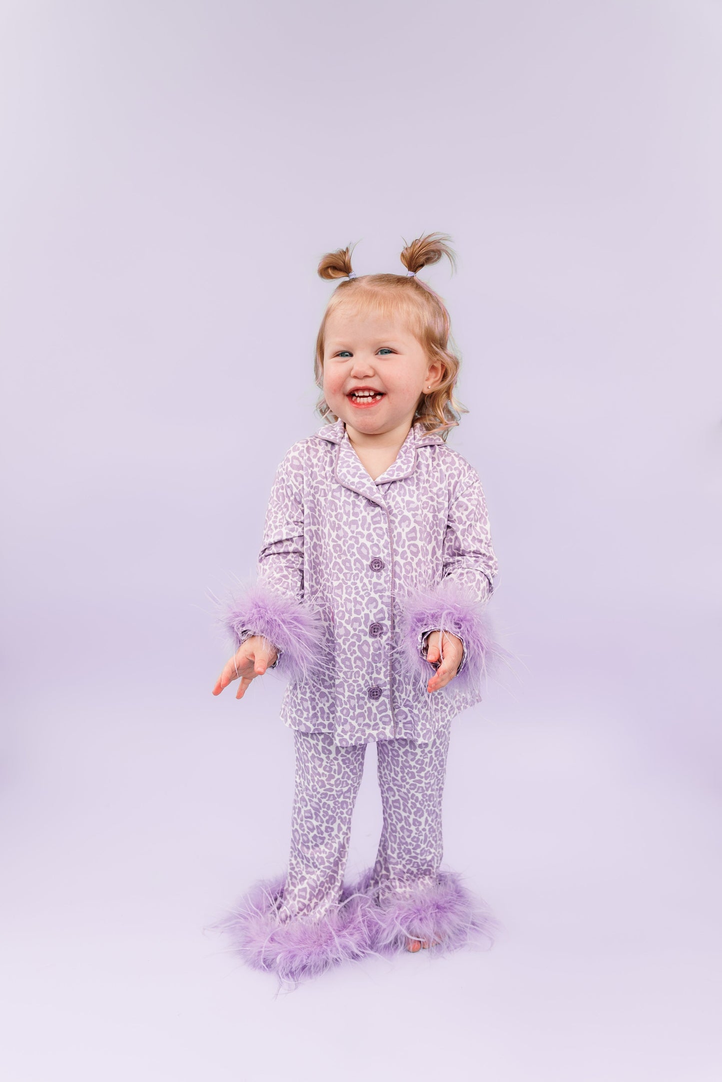 LAVENDER LEOPARD GIRLS FLARE FEATHERED DREAM SET