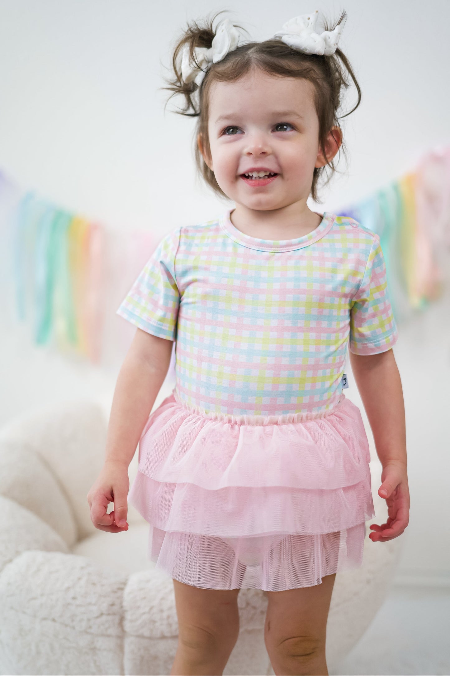 SPRING GINGHAM DREAM TUTU BODYSUIT DRESS