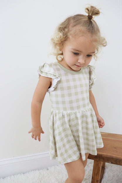 SAGE GINGHAM DREAM BODYSUIT DRESS