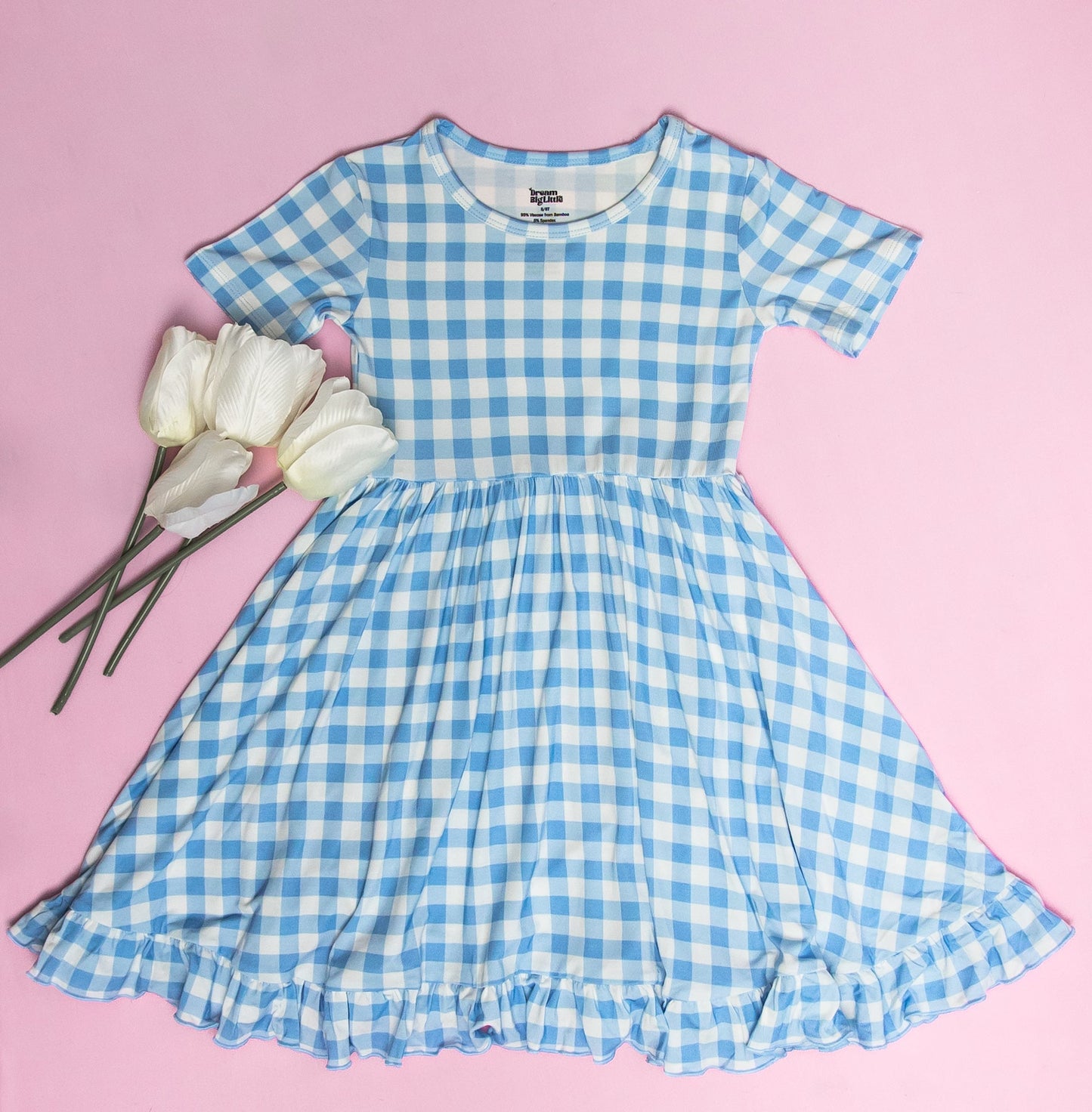 SKY BLUE GINGHAM DREAM RUFFLE DRESS