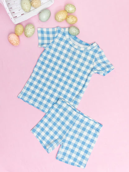 SKY BLUE GINGHAM DREAM SHORT SET