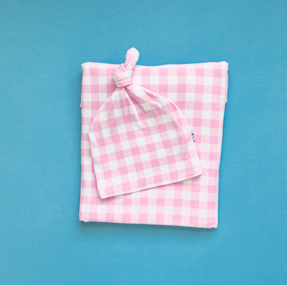 TAFFY PINK GINGHAM DREAM SWADDLE & BEANIE