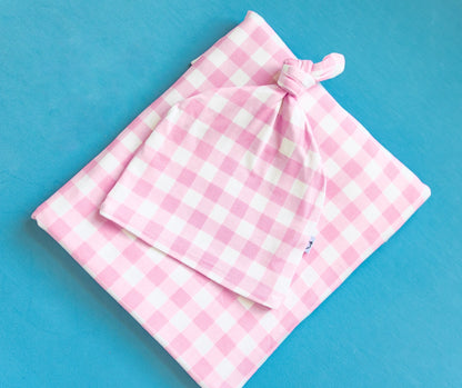 TAFFY PINK GINGHAM DREAM SWADDLE & BEANIE