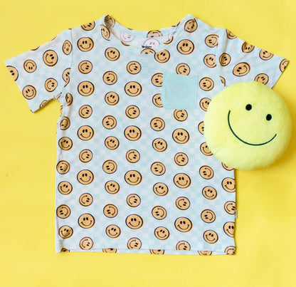 BE HAPPY CHECKERS DREAM POCKET TEE