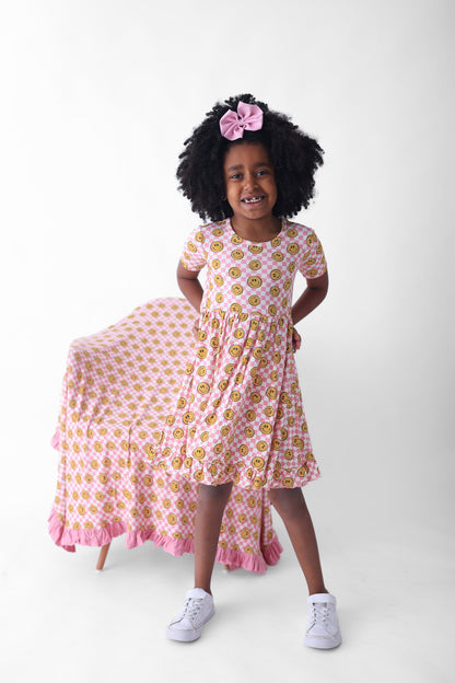 BLUSHIN' CHECKERS DREAM RUFFLE DRESS