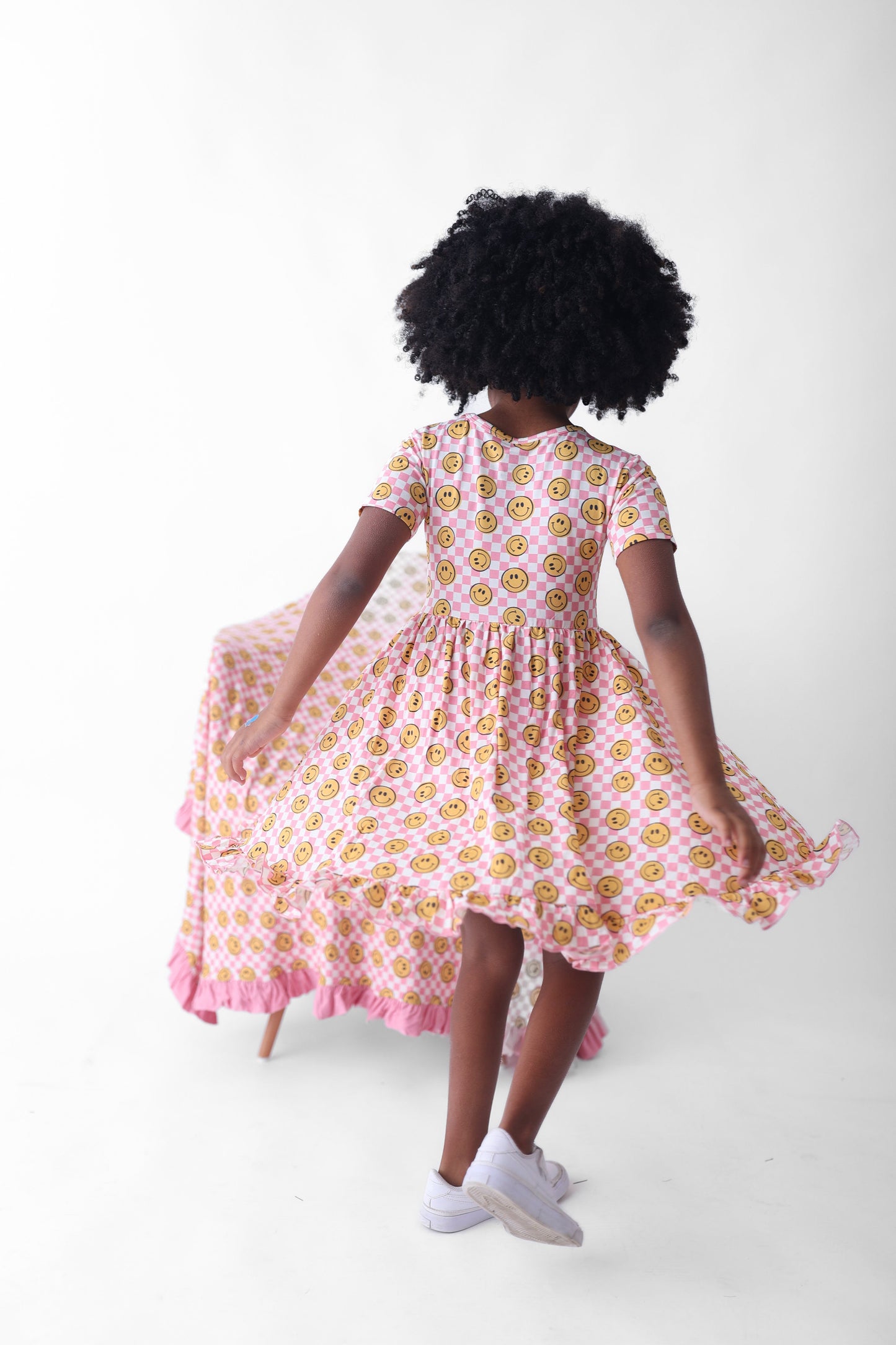 BLUSHIN' CHECKERS DREAM RUFFLE DRESS