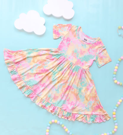 RAINBOW CLOUDS DREAM RUFFLE DRESS