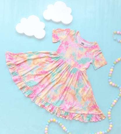 RAINBOW CLOUDS DREAM RUFFLE DRESS