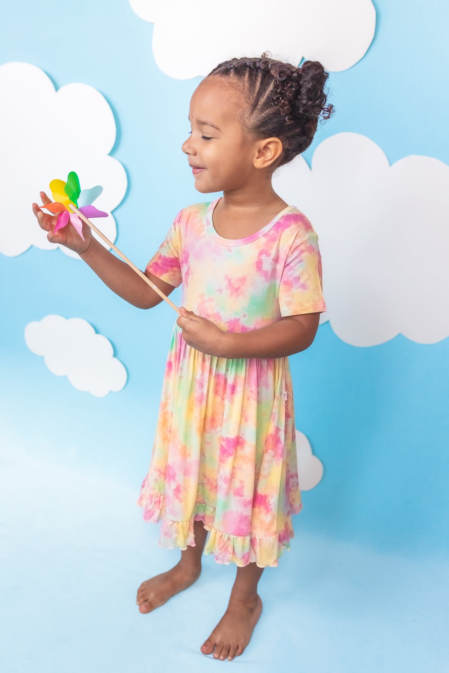 RAINBOW CLOUDS DREAM RUFFLE DRESS