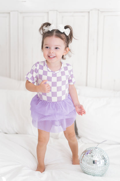 PERIWINKLE CHECKERS DREAM TUTU BODYSUIT DRESS