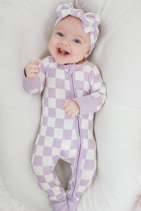 PERIWINKLE CHECKERS DREAM ROMPER