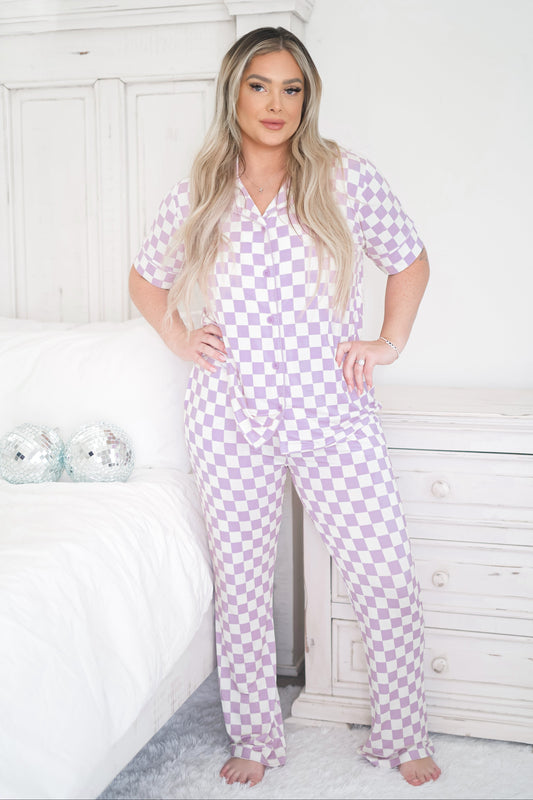 PERIWINKLE CHECKERS WOMEN'S RELAXED FLARE DREAM SET