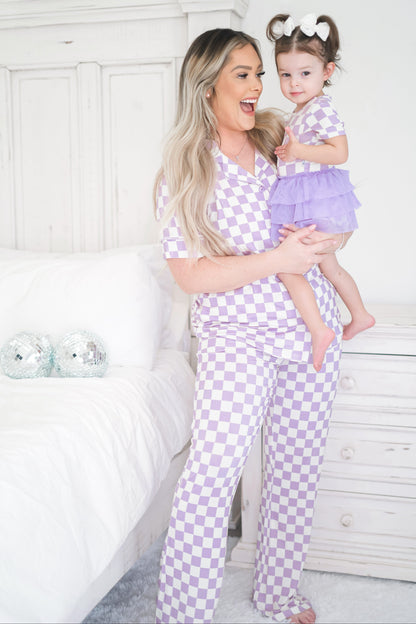 PERIWINKLE CHECKERS WOMEN'S RELAXED FLARE DREAM SET