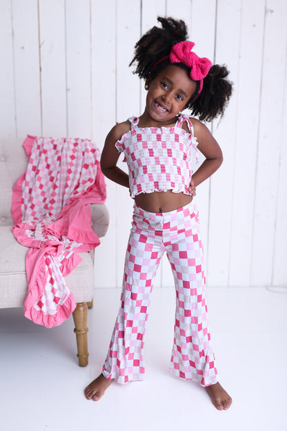 DREAMY PINK CHECKERS DREAM SMOCKED FLARE SET