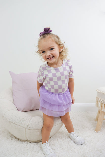 PERIWINKLE CHECKERS DREAM TUTU BODYSUIT DRESS