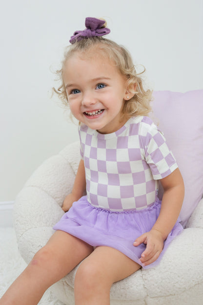 PERIWINKLE CHECKERS DREAM TUTU BODYSUIT DRESS