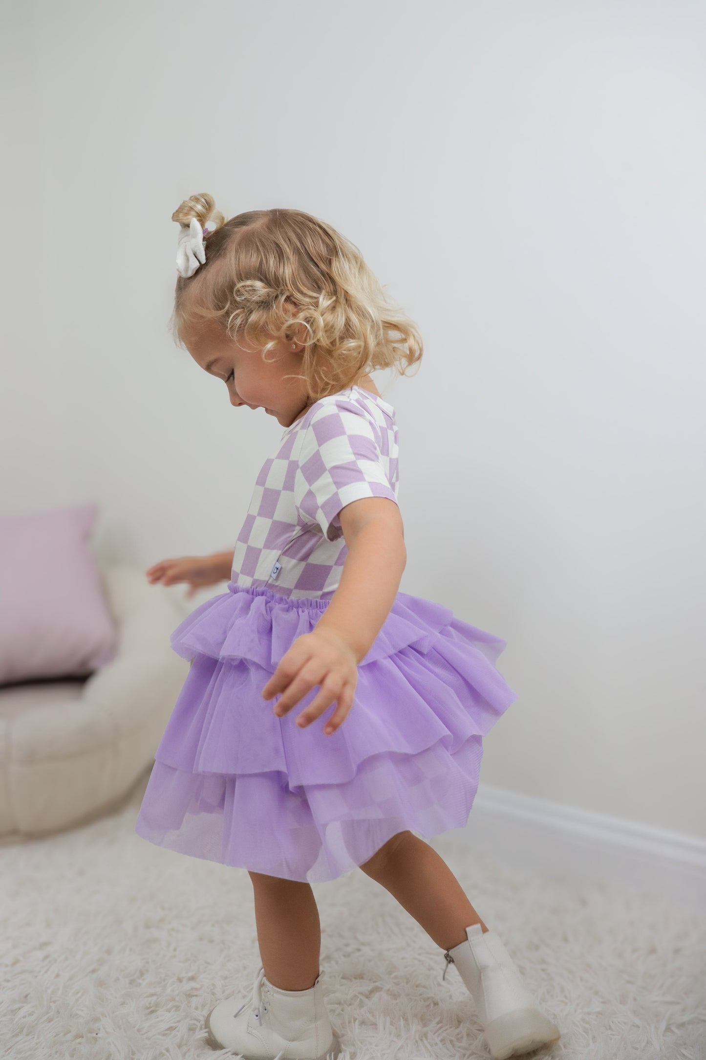 PERIWINKLE CHECKERS DREAM TUTU DRESS