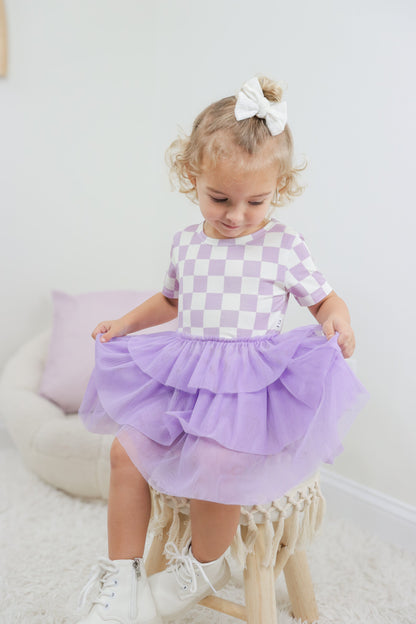 PERIWINKLE CHECKERS DREAM TUTU DRESS